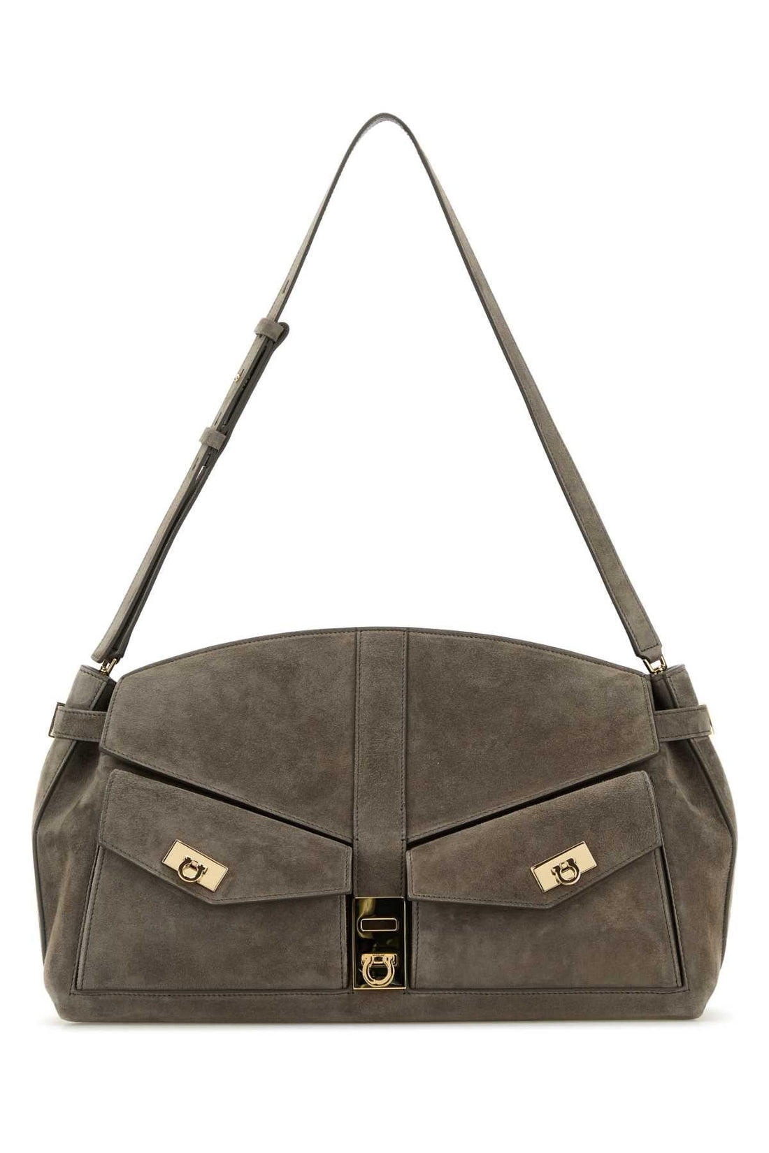 Salvatore Ferragamo Women Grey Suede Shoulder Bag by Luosophy