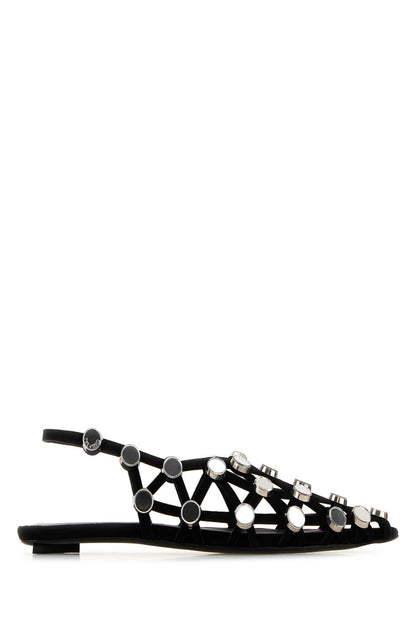 The Attico Women Black Suede Grid Ballerinas by Luosophy