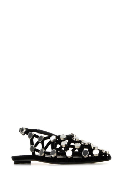 The Attico Women Black Suede Grid Ballerinas by Luosophy
