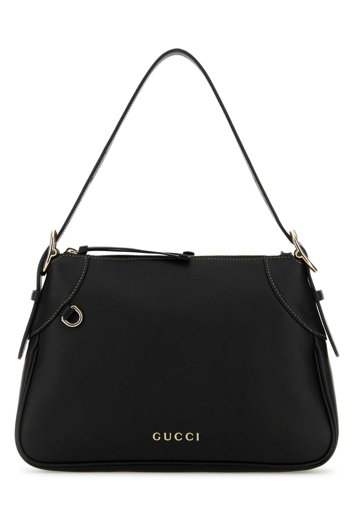 Gucci Women Black Leather Medium Gg Emblem Shoulder Bag by Luosophy