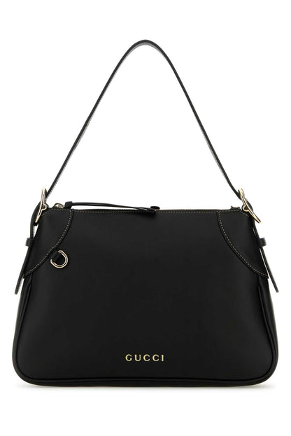 Gucci Women Black Leather Medium Gg Emblem Shoulder Bag by Luosophy