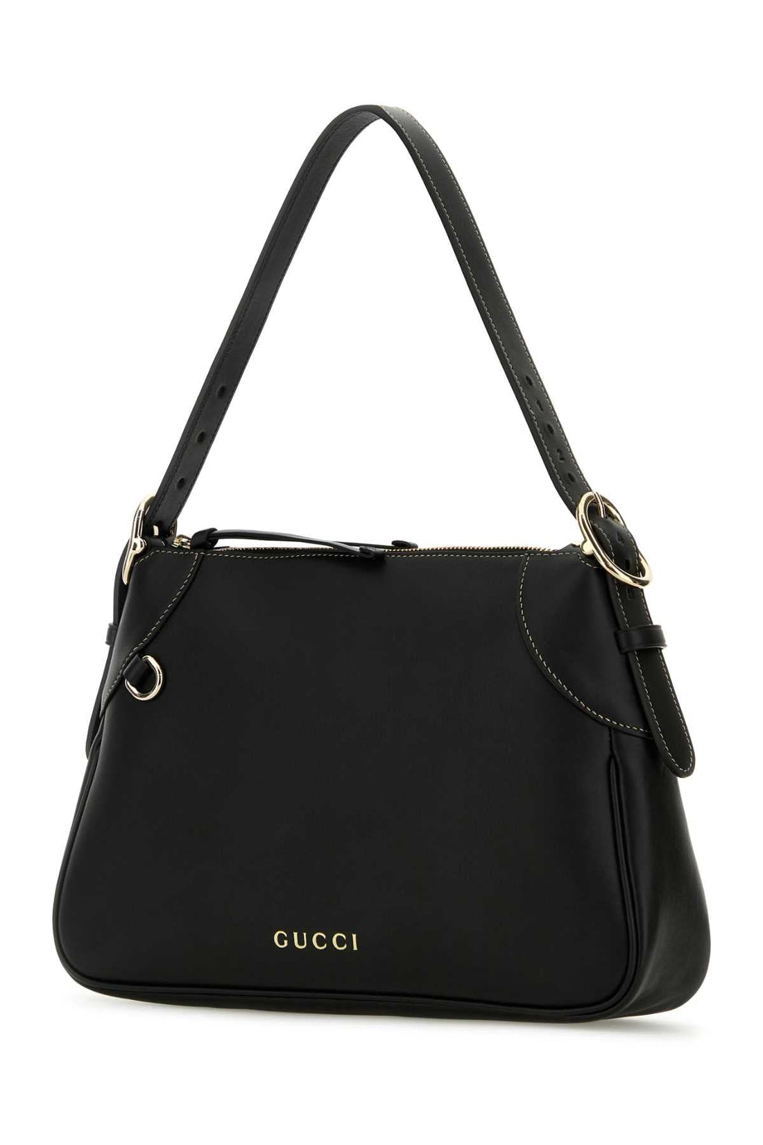 Gucci Women Black Leather Medium Gg Emblem Shoulder Bag by Luosophy