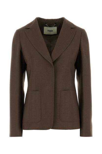 Fendi Women Mud Wool Blend Blazer by Luosophy