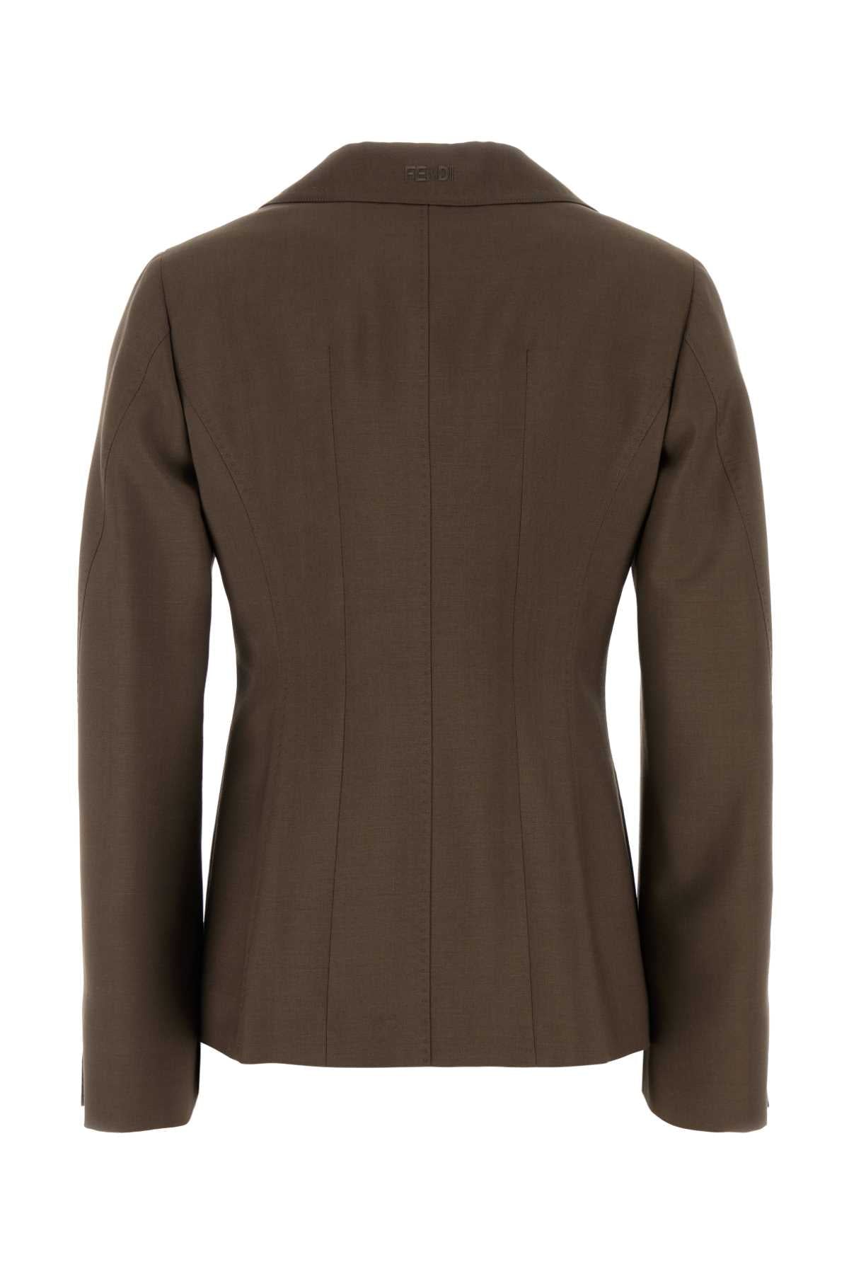 Fendi Women Mud Wool Blend Blazer by Luosophy