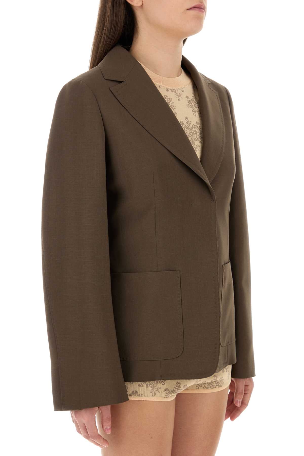 Fendi Women Mud Wool Blend Blazer by Luosophy