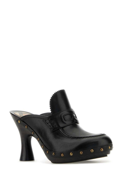 Burberry Women Black Leather Mules by Luosophy