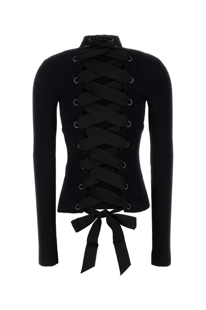 Balenciaga Women Black Stretch Viscose Blend Top by Luosophy