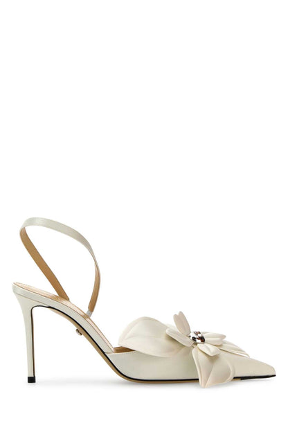 Mach&amp;Mach Women White Satin Orchid Pumps by Luosophy