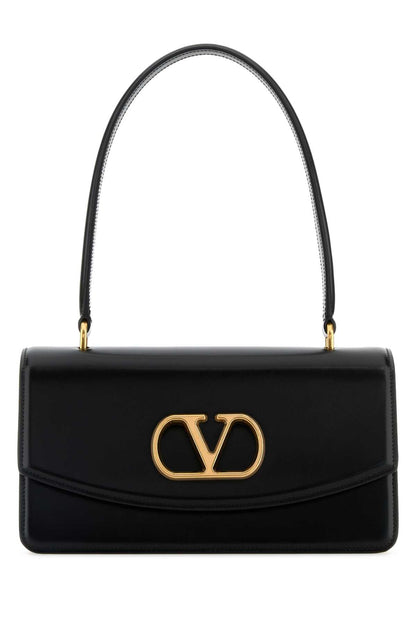 Valentino Garavani Women Black Leather Vain Shoulder Bag by Luosophy