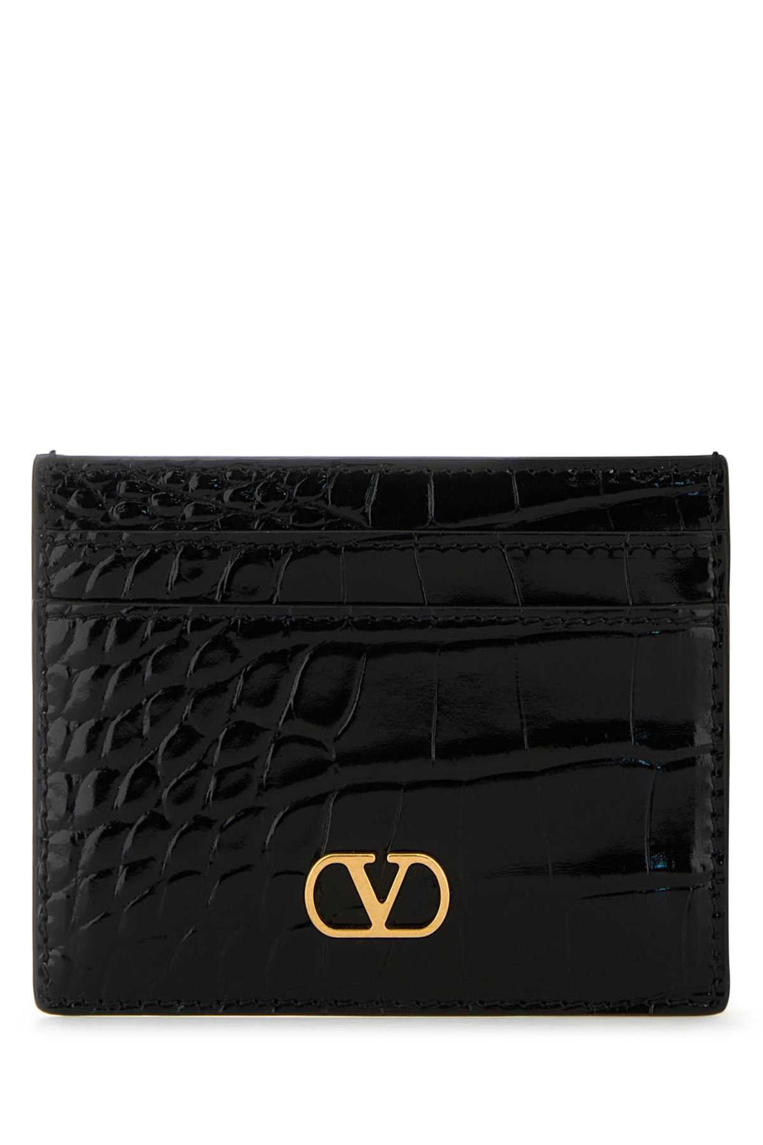 Valentino Garavani Women Black Leather Vlogo Card Holder by Luosophy
