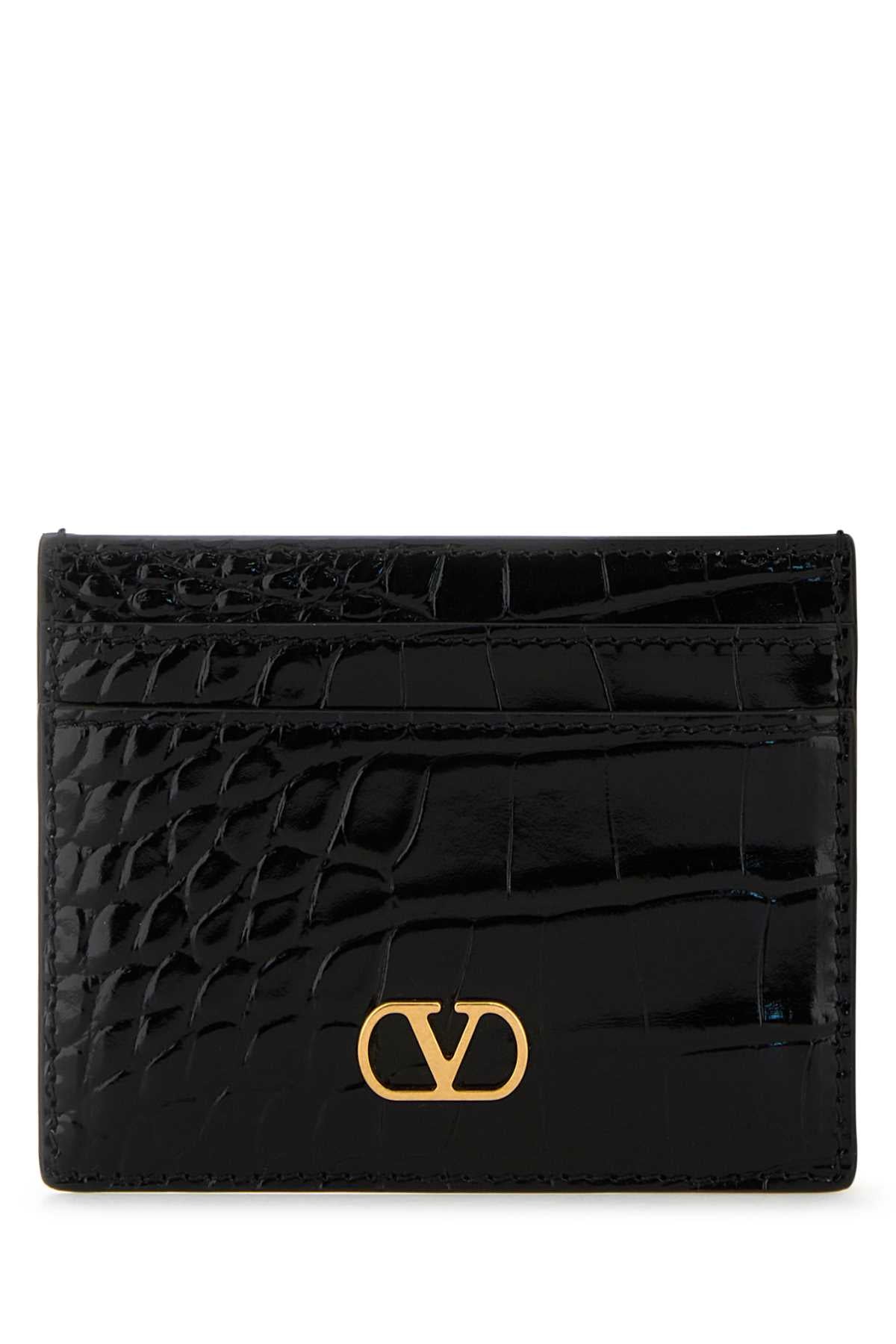 Valentino Garavani Women Black Leather Vlogo Card Holder by Luosophy