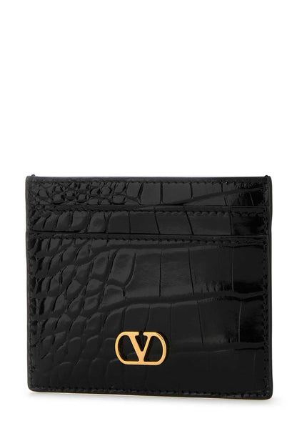 Valentino Garavani Women Black Leather Vlogo Card Holder by Luosophy