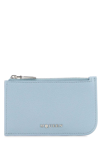 Alexander Mcqueen Men Light Blue Leather Card Holder by Luosophy