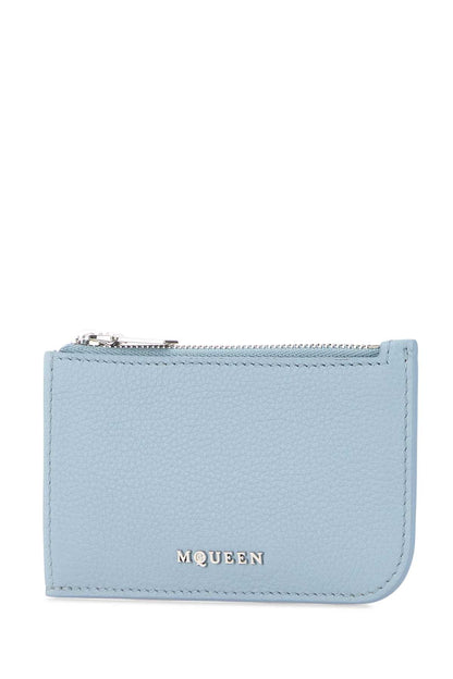 Alexander Mcqueen Men Light Blue Leather Card Holder by Luosophy