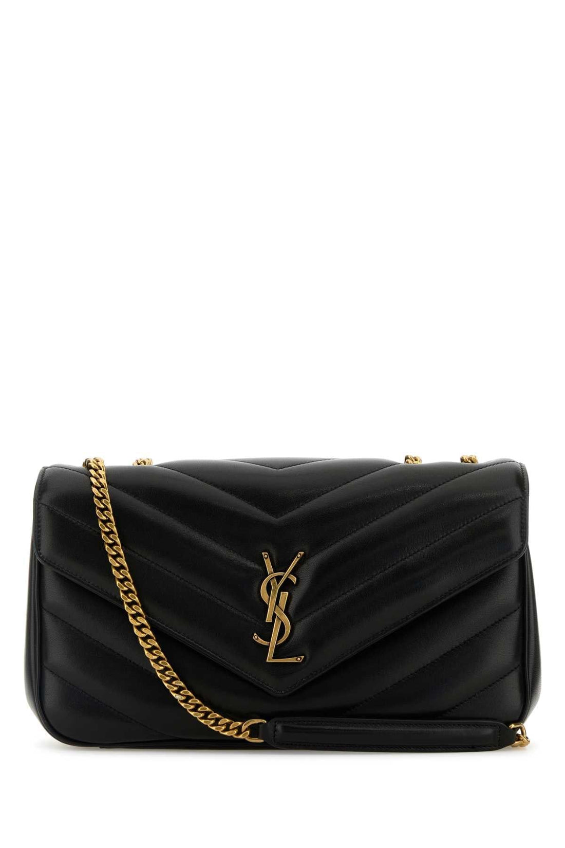 Saint Laurent Women Black Leather Medium Loulou Shoulder Bag by Luosophy