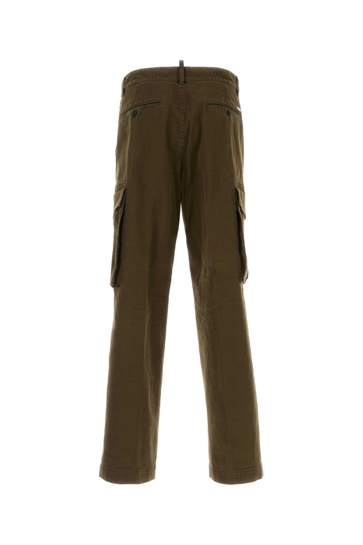 Dsquared Men Olive Green Stretch Cotton Loose Cargo Pant by Luosophy