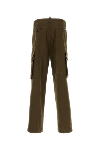 Dsquared Men Olive Green Stretch Cotton Loose Cargo Pant by Luosophy