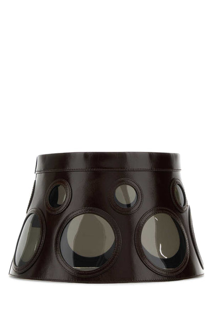 Prada Women Dark Brown Leather Hat by Luosophy
