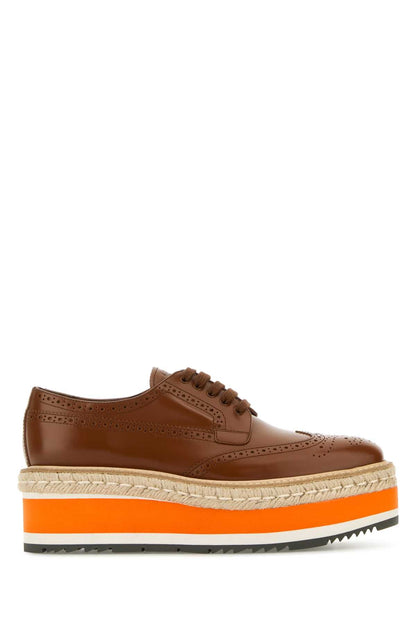 Prada Women Caramel Leather Lace-Up Shoes by Luosophy
