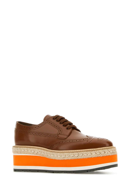 Prada Women Caramel Leather Lace-Up Shoes by Luosophy