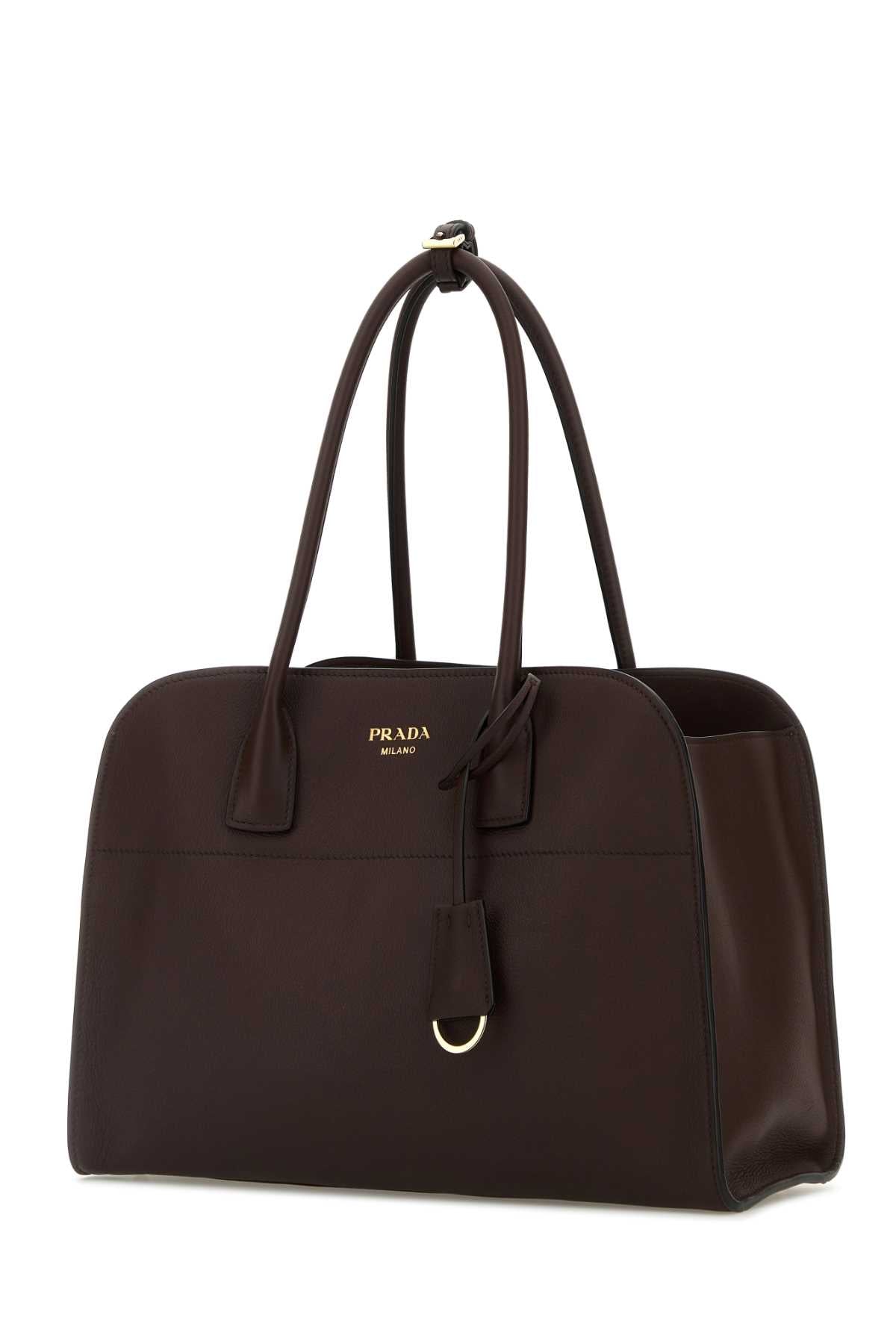 Prada Women Aubergine Leather Medium Shopping Bag by Luosophy