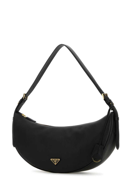 Prada Women Black Leather Large Prada Demi-Lune Crossbody Bag by Luosophy