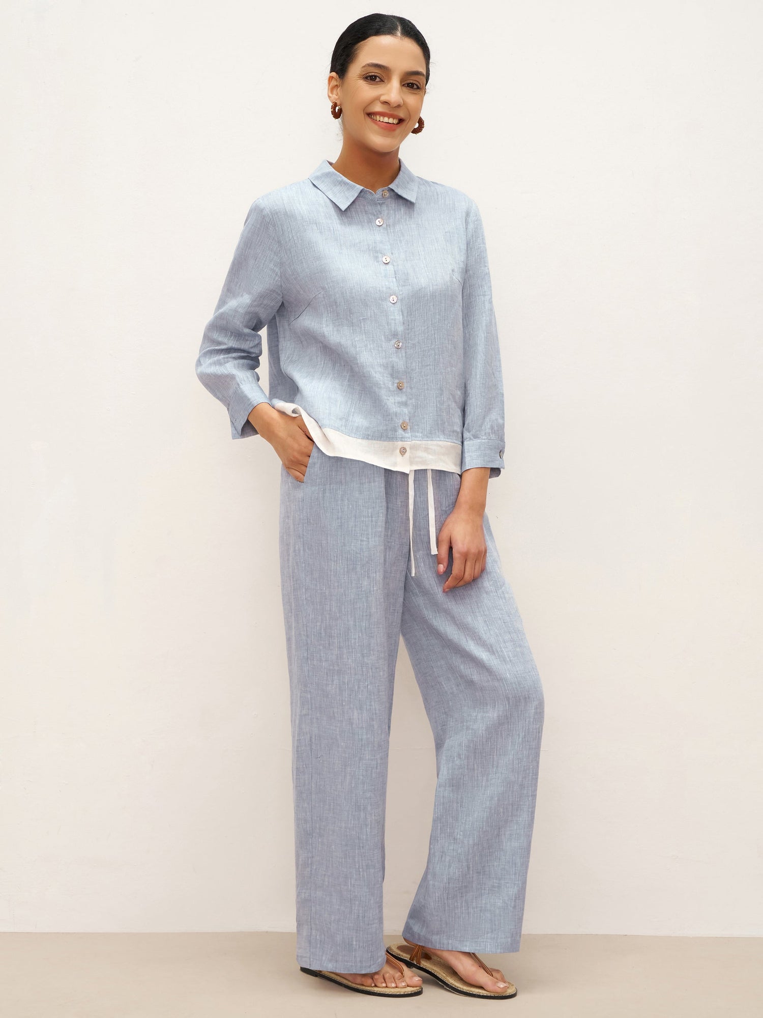 100% Linen Buttoned Closure Color-Blocked Shirt JANICE by LINTICO