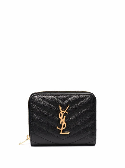 Saint Laurent Women Cassandre Matelassé Compact Zip Around Wallet In Grain De Poudre Leather by Luosophy