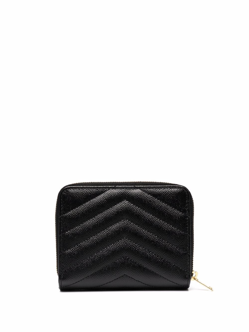 Saint Laurent Women Cassandre Matelassé Compact Zip Around Wallet In Grain De Poudre Leather by Luosophy
