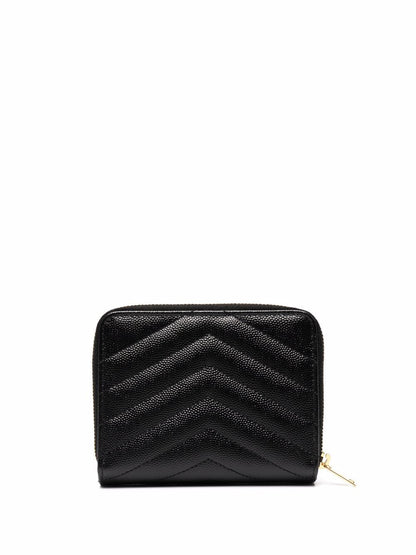 Saint Laurent Women Cassandre Matelassé Compact Zip Around Wallet In Grain De Poudre Leather by Luosophy
