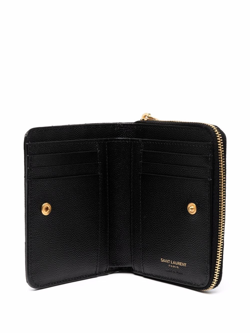 Saint Laurent Women Cassandre Matelassé Compact Zip Around Wallet In Grain De Poudre Leather by Luosophy
