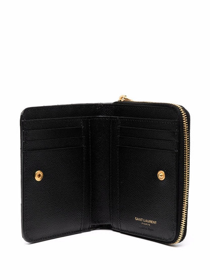 Saint Laurent Women Cassandre Matelassé Compact Zip Around Wallet In Grain De Poudre Leather by Luosophy