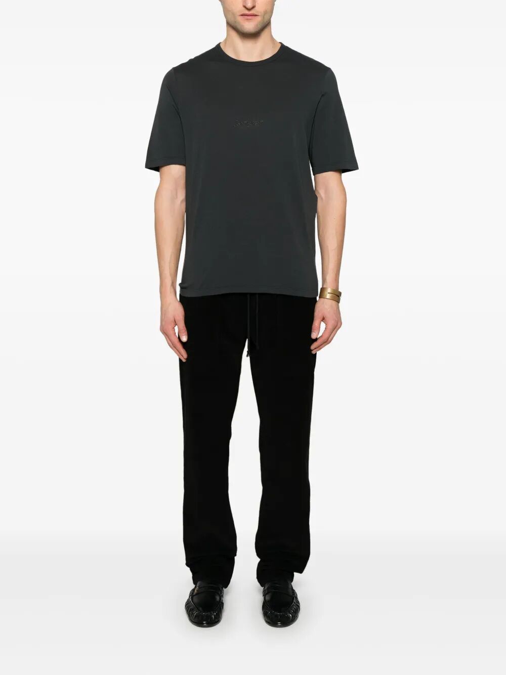 Saint Laurent Men Tonal Logo Embroidery Cotton T-Shirt by Luosophy