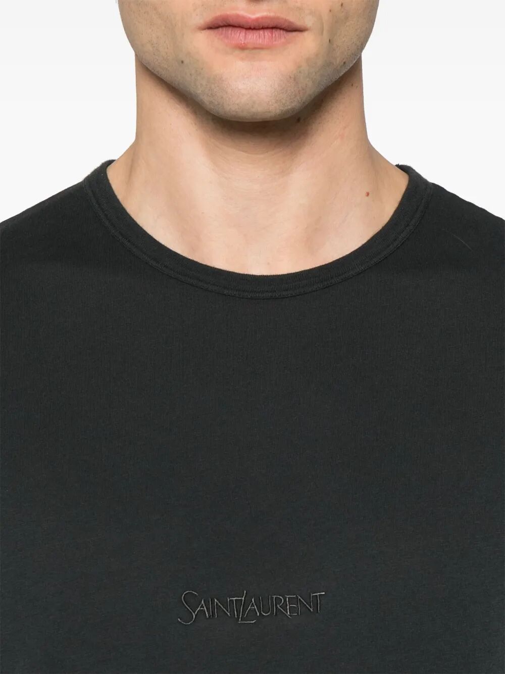 Saint Laurent Men Tonal Logo Embroidery Cotton T-Shirt by Luosophy