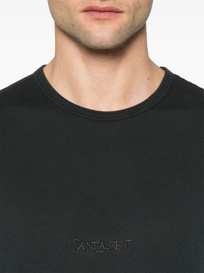 Saint Laurent Men Tonal Logo Embroidery Cotton T-Shirt by Luosophy