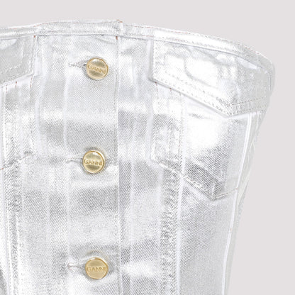 Ganni Foil Corsage Denim Top Women by Luosophy