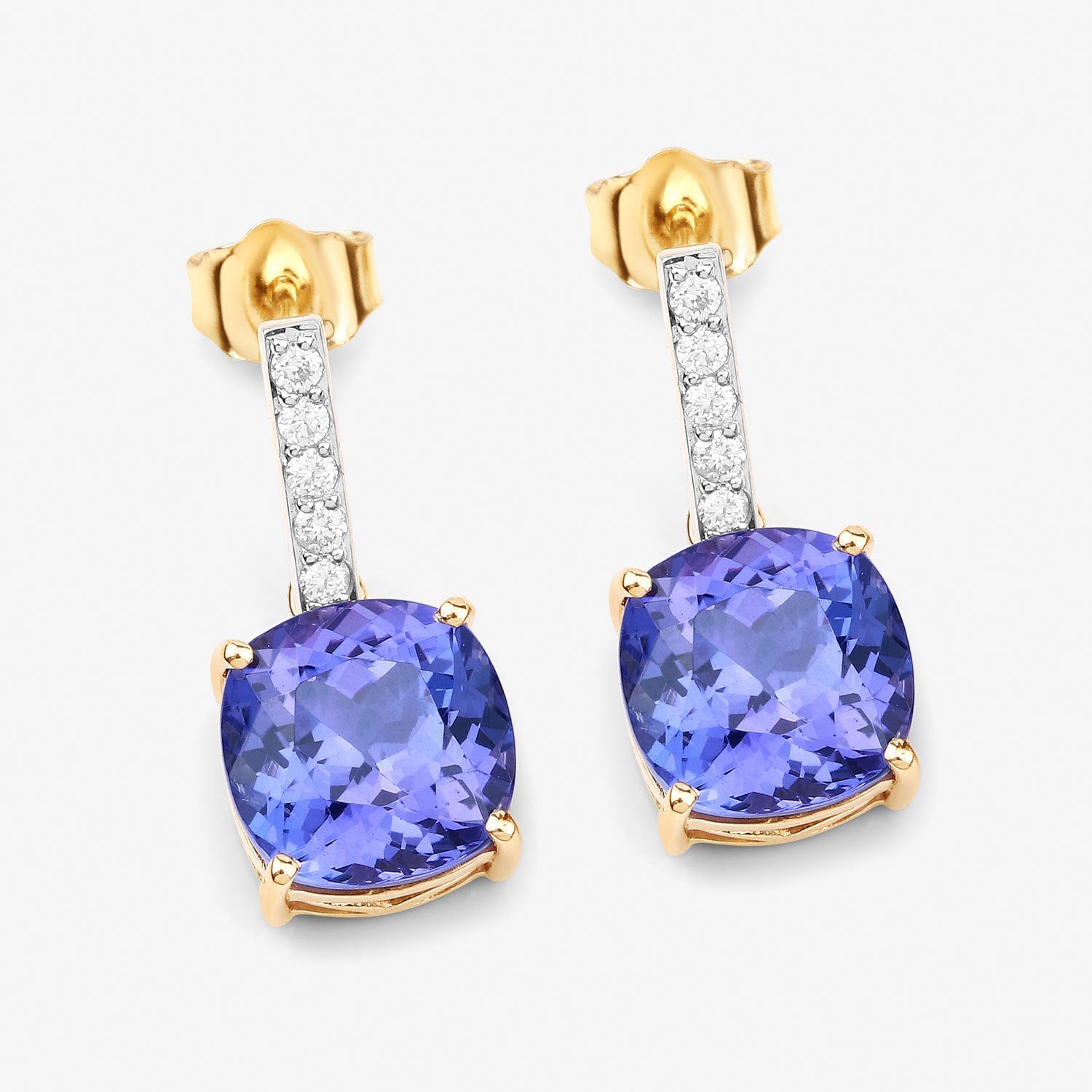 5.64 Carat Genuine Tanzanite and White Diamond 14K Yellow Gold Earrings by Bids.com