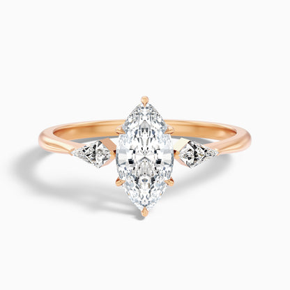Joie 2.5 Carat Marquise Cut Side Kite Cut Moissanite Diamond Ring in 10k Rose Gold