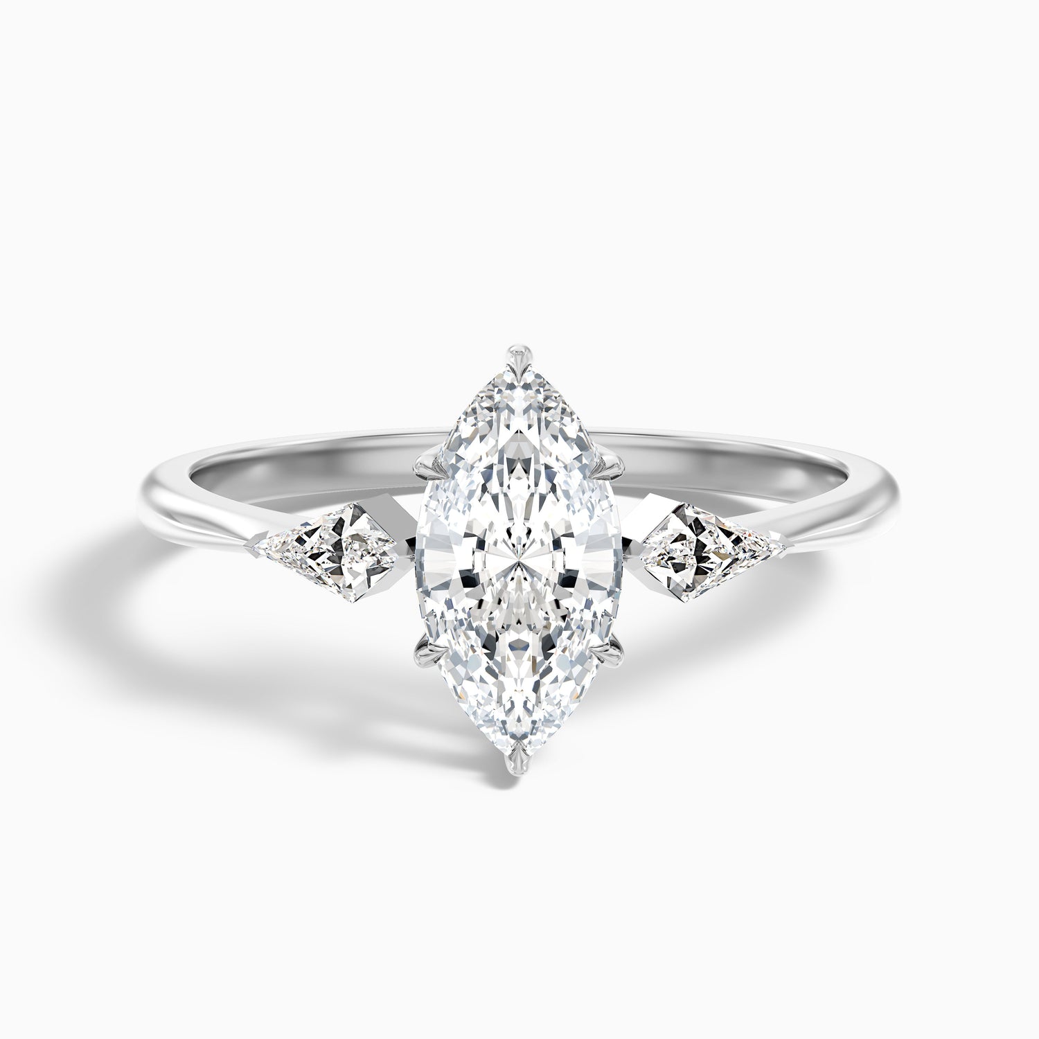 Brona 2.5 Carat Marquise Cut Side Kite Cut Lab Grown Diamond Ring in 18k White Gold