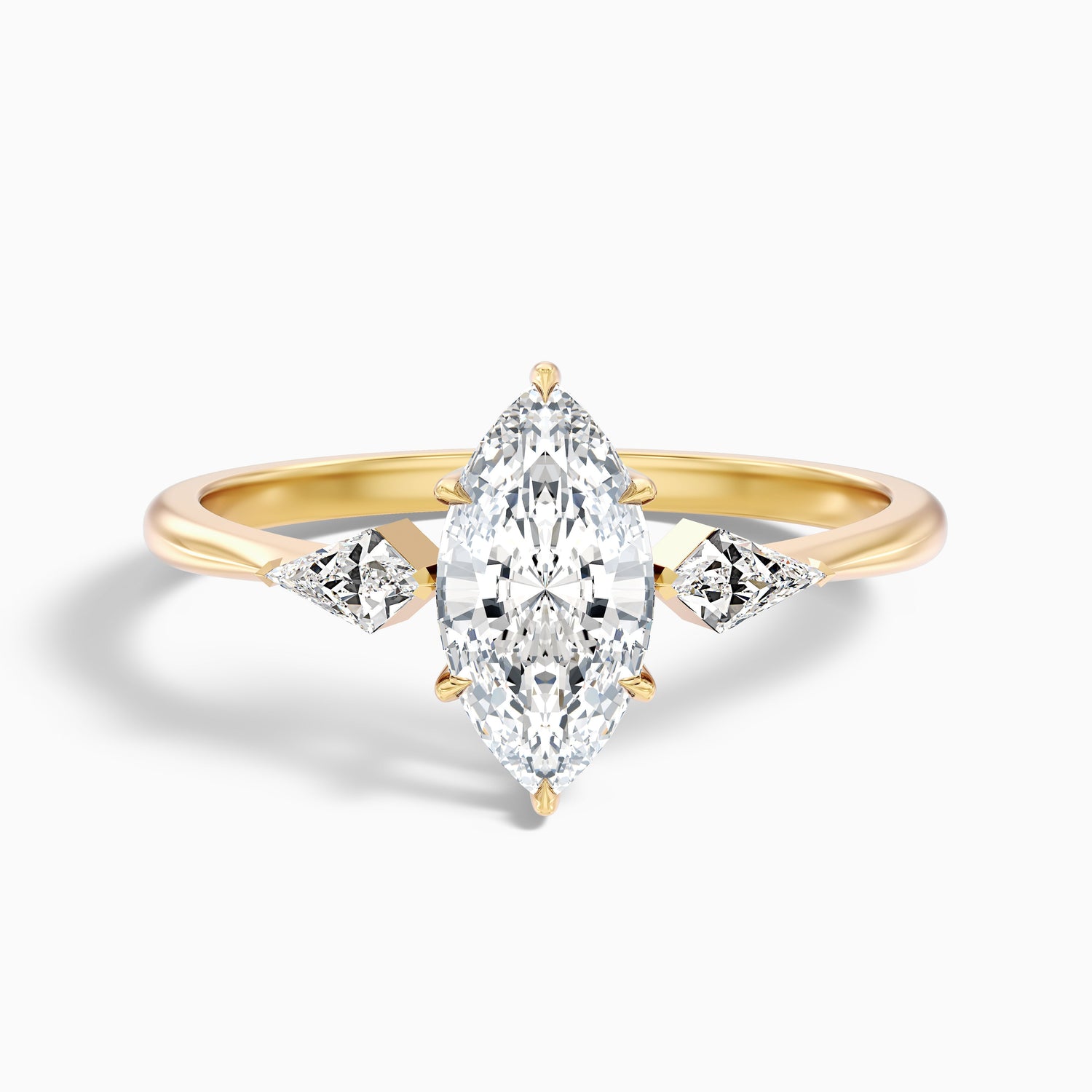 Brona 5 Carat Marquise Cut Side Kite Cut Lab Grown Diamond Ring in 18k Yellow Gold