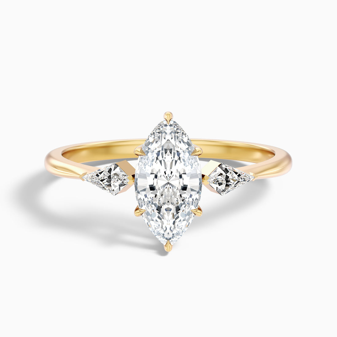 Joie 4.5 Carat Marquise Cut Side Kite Cut Moissanite Diamond Ring in 18k Yellow Gold  DestGlow