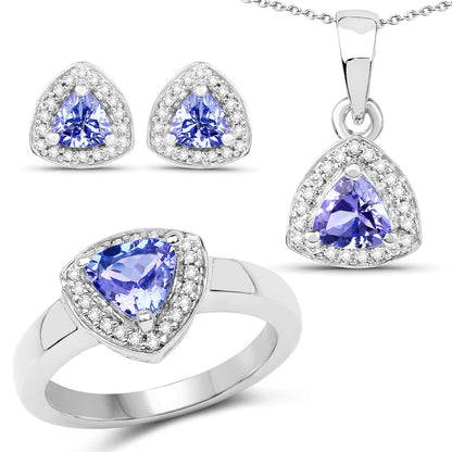 3.22 Carat Genuine Tanzanite &amp; White Topaz .925 Sterling Silver Ring  DestGlow