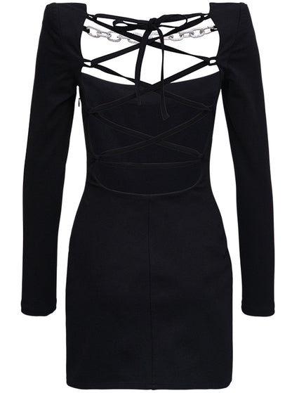 Giuseppe Di Morabito Women Black Jersey Dress With Chain Detail by Luosophy