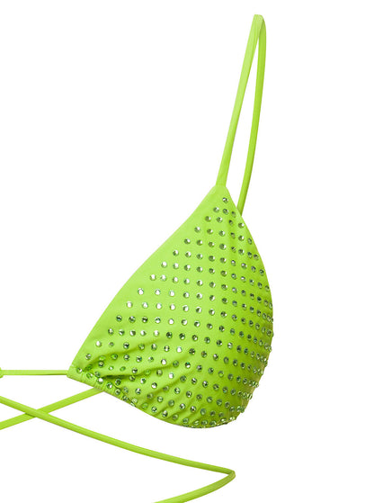 Self-Portrait Women Bikini Top With All-Over Crystal Embellishment In Green Polyamide Woman by Luosophy