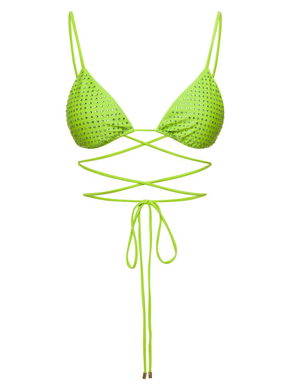 Self-Portrait Women Bikini Top With All-Over Crystal Embellishment In Green Polyamide Woman by Luosophy