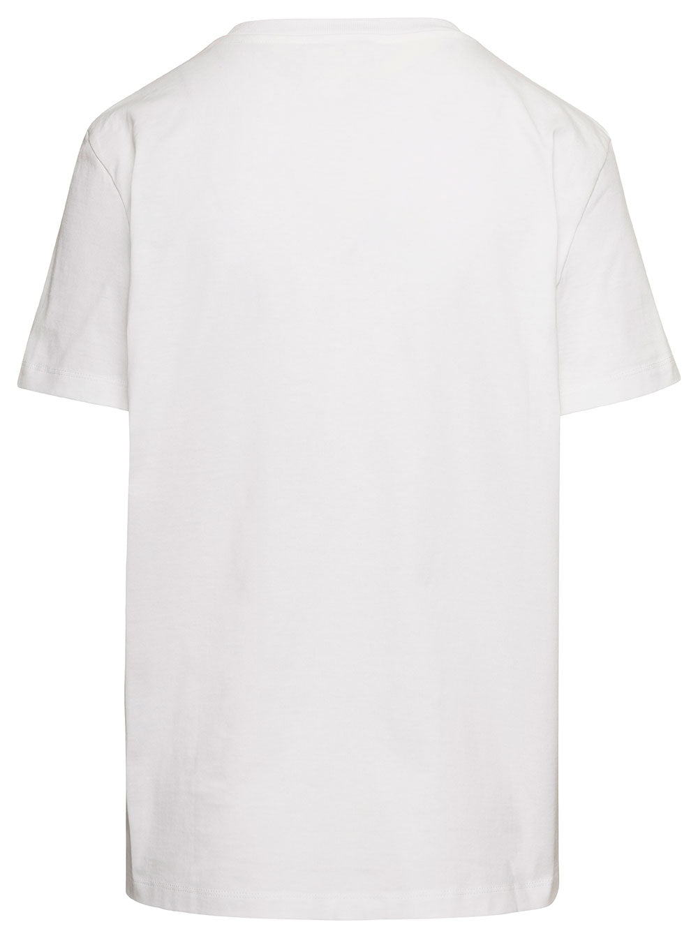 Max Mara Women White Crew Neck T-Shirt With Embroidered Design And Logo In Cotton Woman by Luosophy