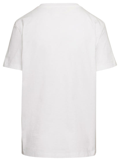 Max Mara Women White Crew Neck T-Shirt With Embroidered Design And Logo In Cotton Woman by Luosophy
