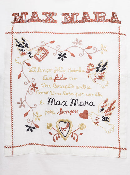 Max Mara Women White Crew Neck T-Shirt With Embroidered Design And Logo In Cotton Woman by Luosophy