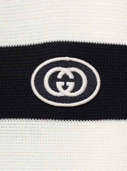 Gucci Men Striped Black And White Knit Polo With Detachable Sleeves In Cotton Man by Luosophy