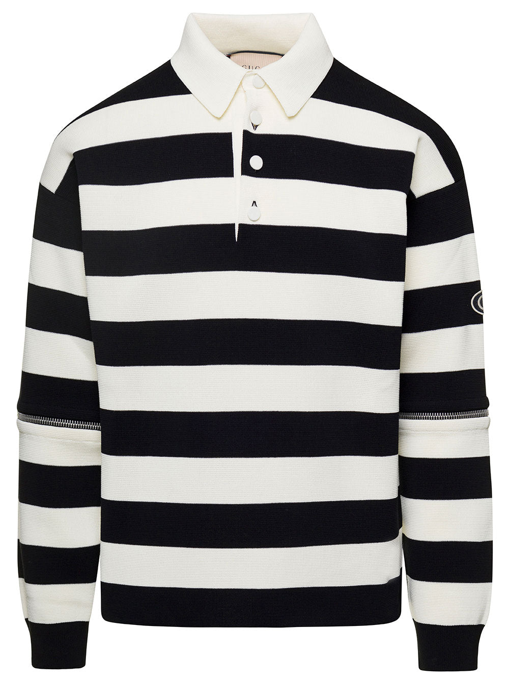 Gucci Men Striped Black And White Knit Polo With Detachable Sleeves In Cotton Man by Luosophy